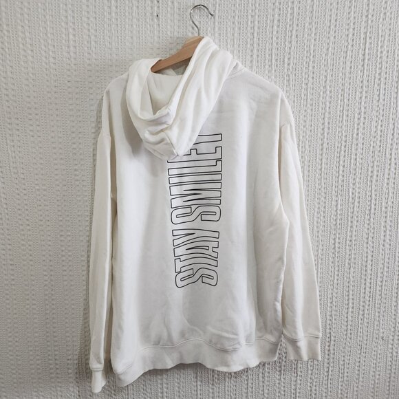 H&M Smiley Face Hoodie White Collab Graphic Pullover Sweatshirt Hoodie Men’s XL - Picture 2 of 14